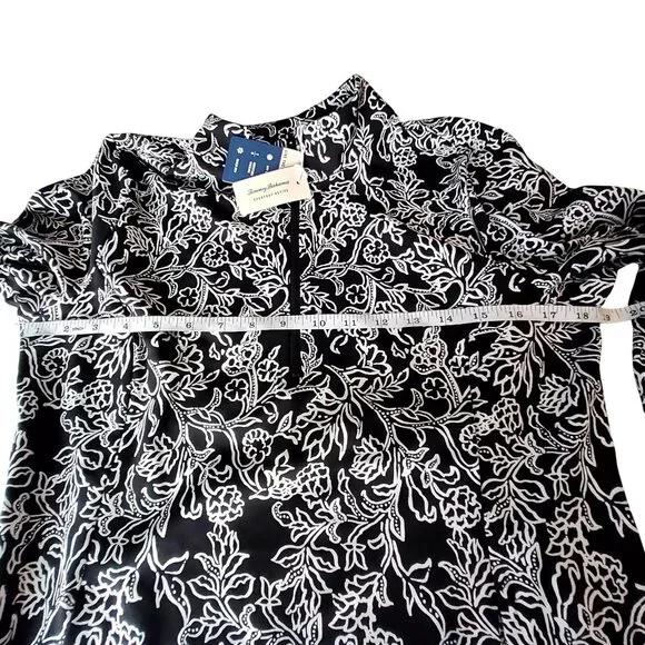 Tommy Bahama Everyday Active Black & White Floral Long Sleeve Zip Top Size  L - Picture 3 of 12